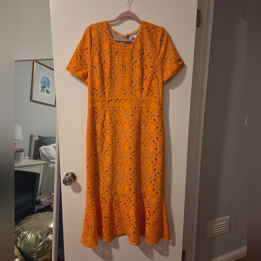 Rachel Parcell Vibrant Orange Lace Midi Dress, XL